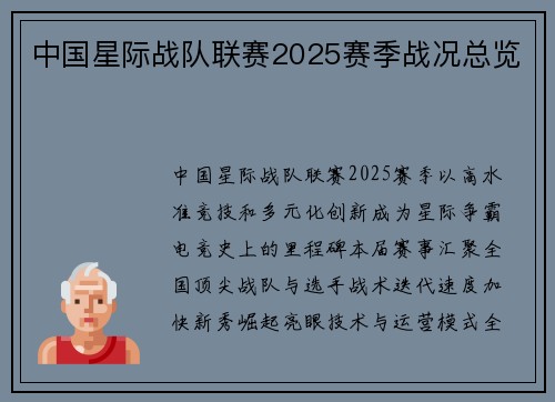 中国星际战队联赛2025赛季战况总览